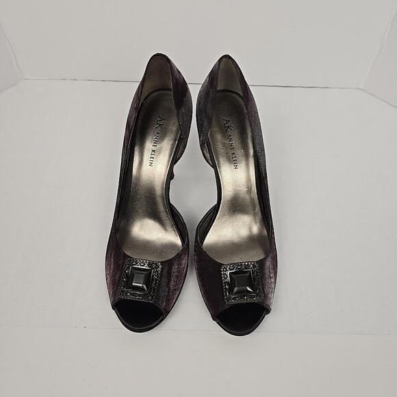 ANNE KLEIN FABRIC SATIN UPPERS Size 8.5 Plum OPEN TOE D'ORSAY STYLE SHOES - Picture 10 of 15
